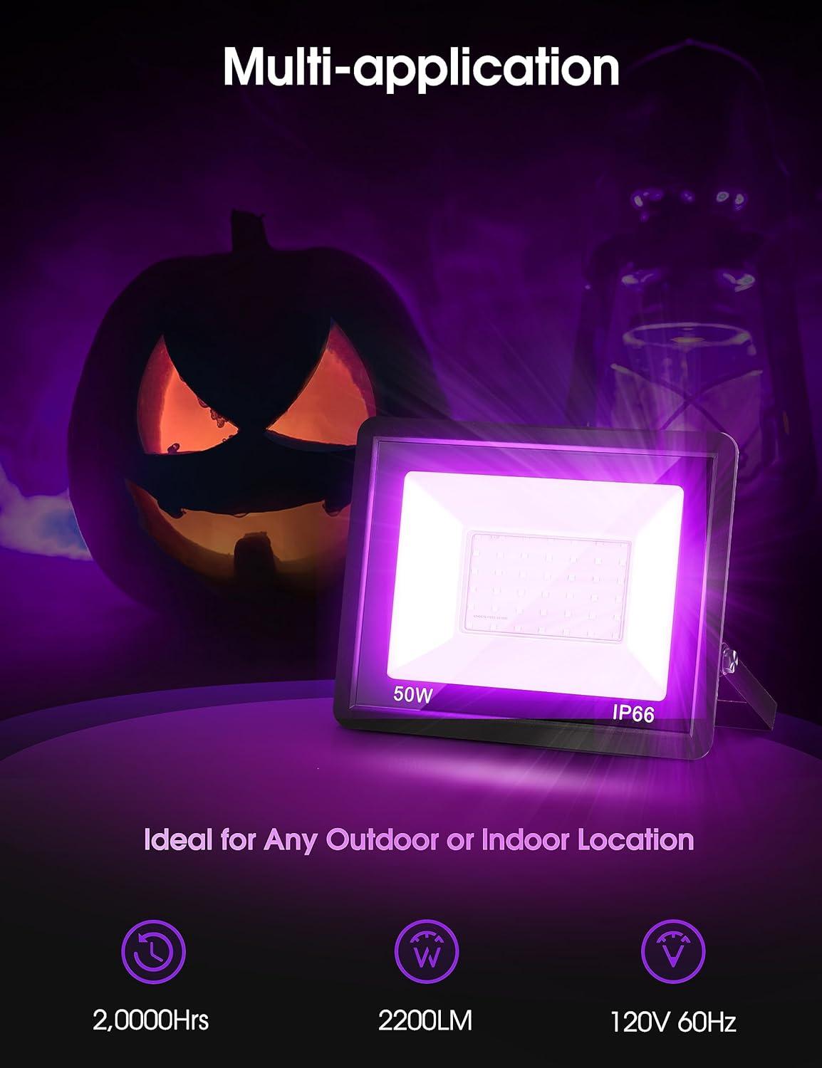 imageLOHAS Orange and Purple Halloween Lights LED Flood Light Outdoor 4 Pack   50W Plug in Flood Light IP66 Waterproof 2200lm Outdoor Flood Lights for Yard Party UL Listed