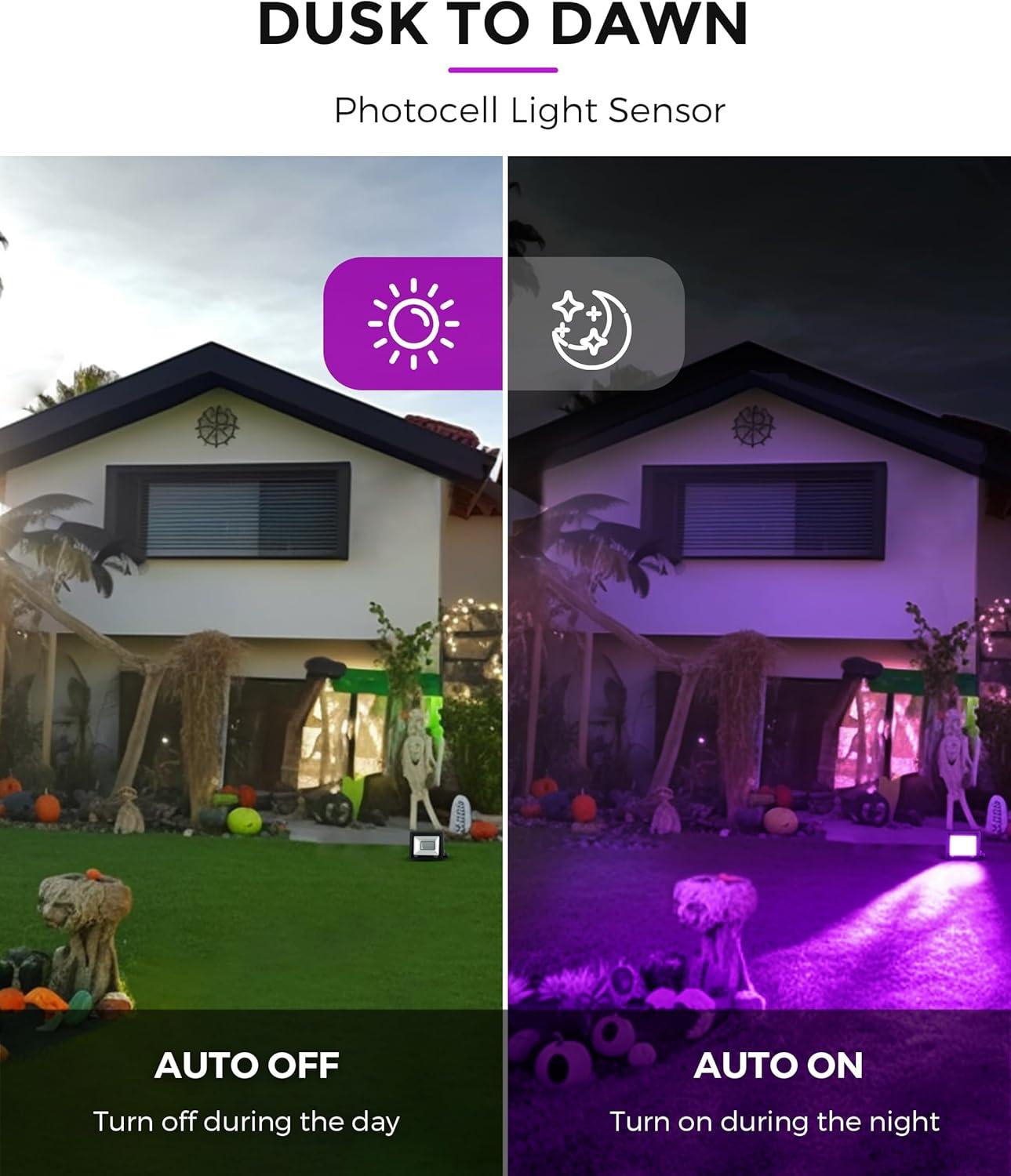 imageLOHAS Orange and Purple Halloween Lights LED Flood Light Outdoor 4 Pack   50W Plug in Flood Light IP66 Waterproof 2200lm Outdoor Flood Lights for Yard Party UL Listed