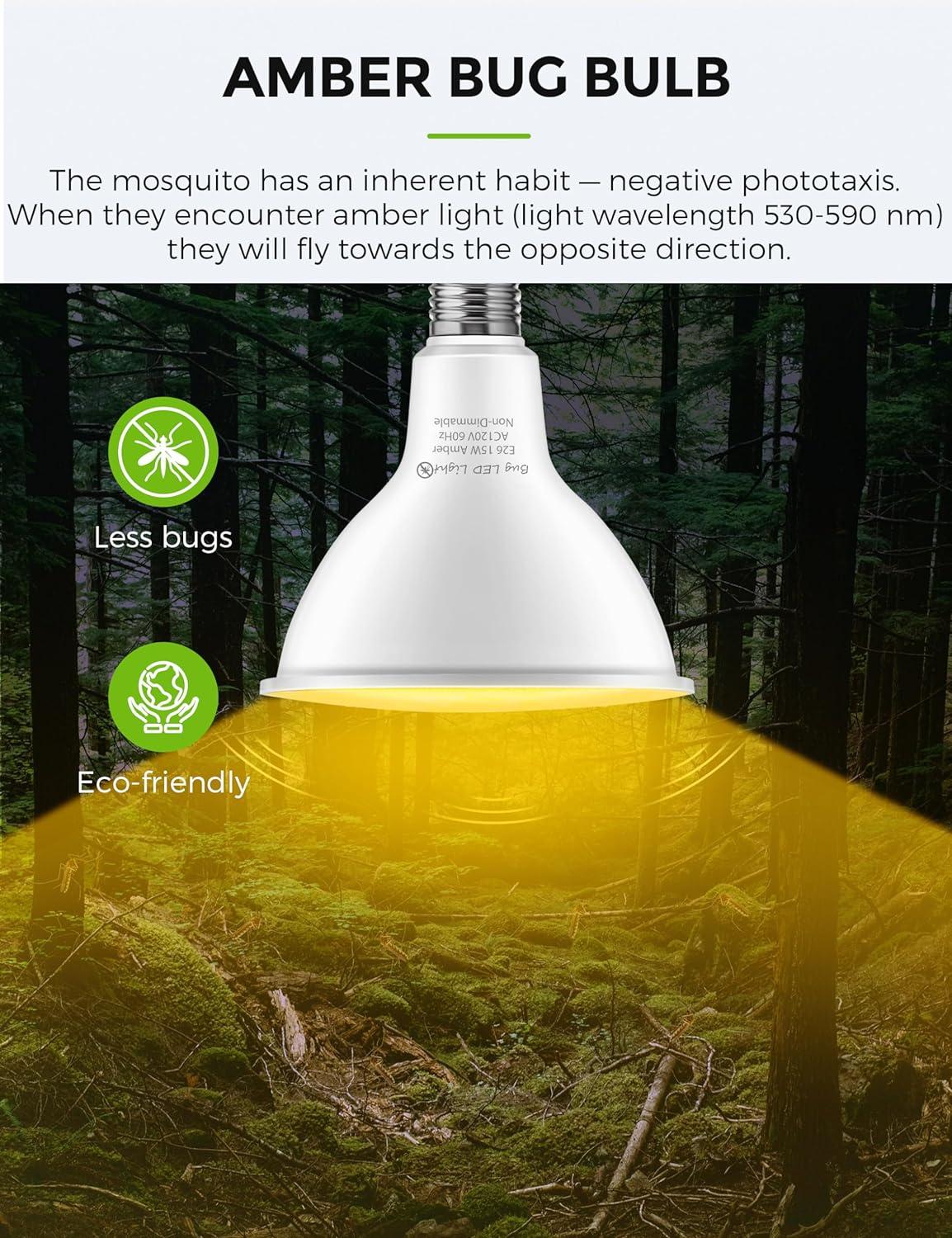 imageLOHAS Yellow Bug Light Bulbs Outdoor 2000K NonAttracting NonDimmable Amber Porch Lights E26 Base for Patio Backyard Party 6 Pack