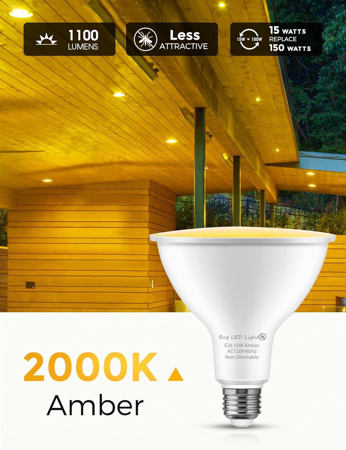 imageLOHAS Yellow Bug Light Bulbs Outdoor 2000K NonAttracting NonDimmable Amber Porch Lights E26 Base for Patio Backyard Party 6 Pack