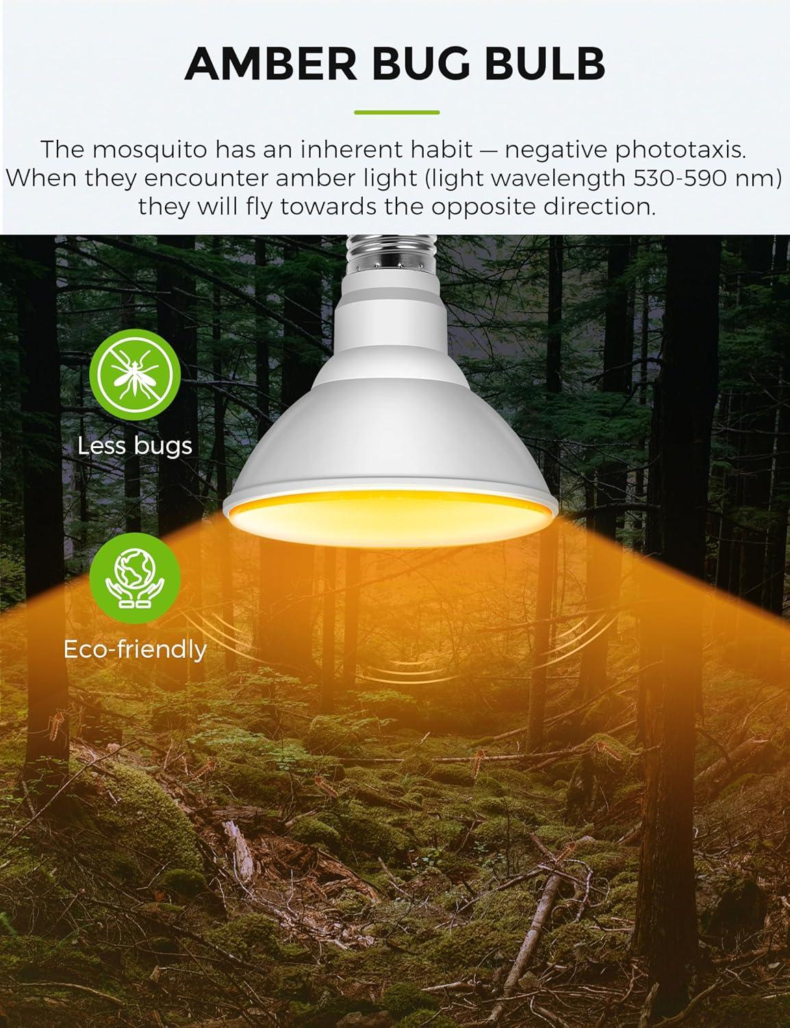 imageLOHAS Yellow Bug Light Bulbs Outdoor LED Flood Light Outside NonDimmable Porch Lights E26 Base for Patio Backyard Party 4 Pack
