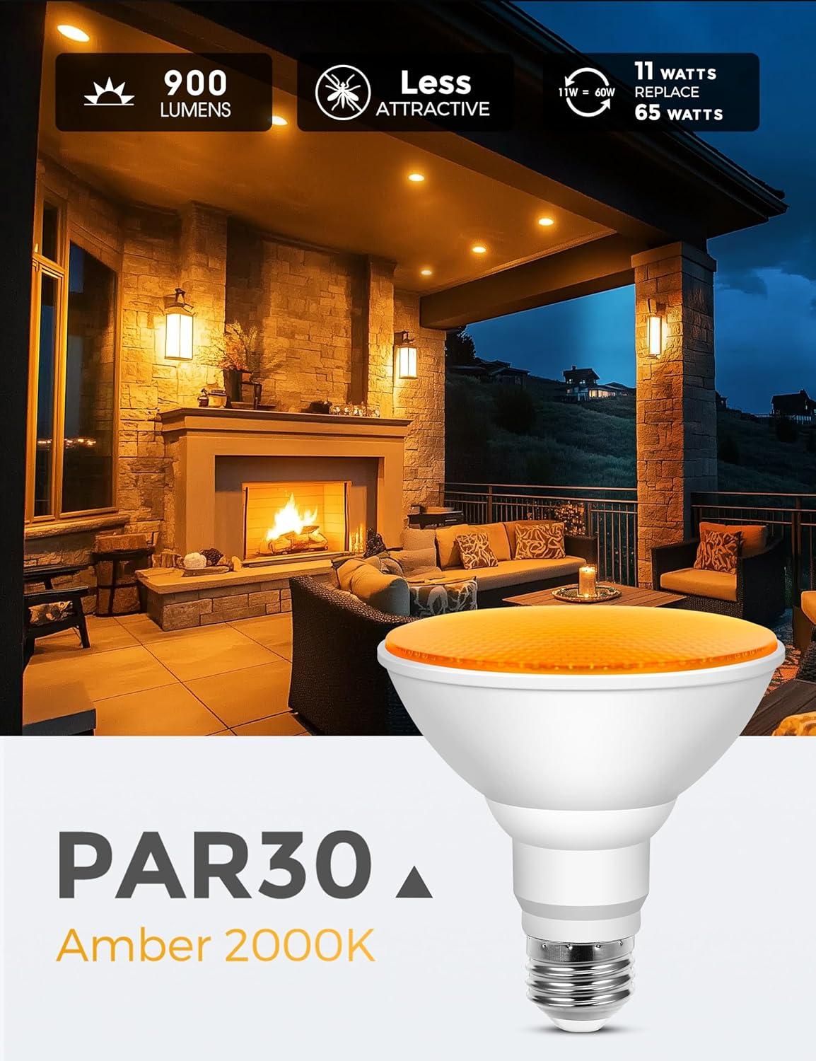 imageLOHAS Yellow Bug Light Bulbs Outdoor LED Flood Light Outside NonDimmable Porch Lights E26 Base for Patio Backyard Party 4 Pack