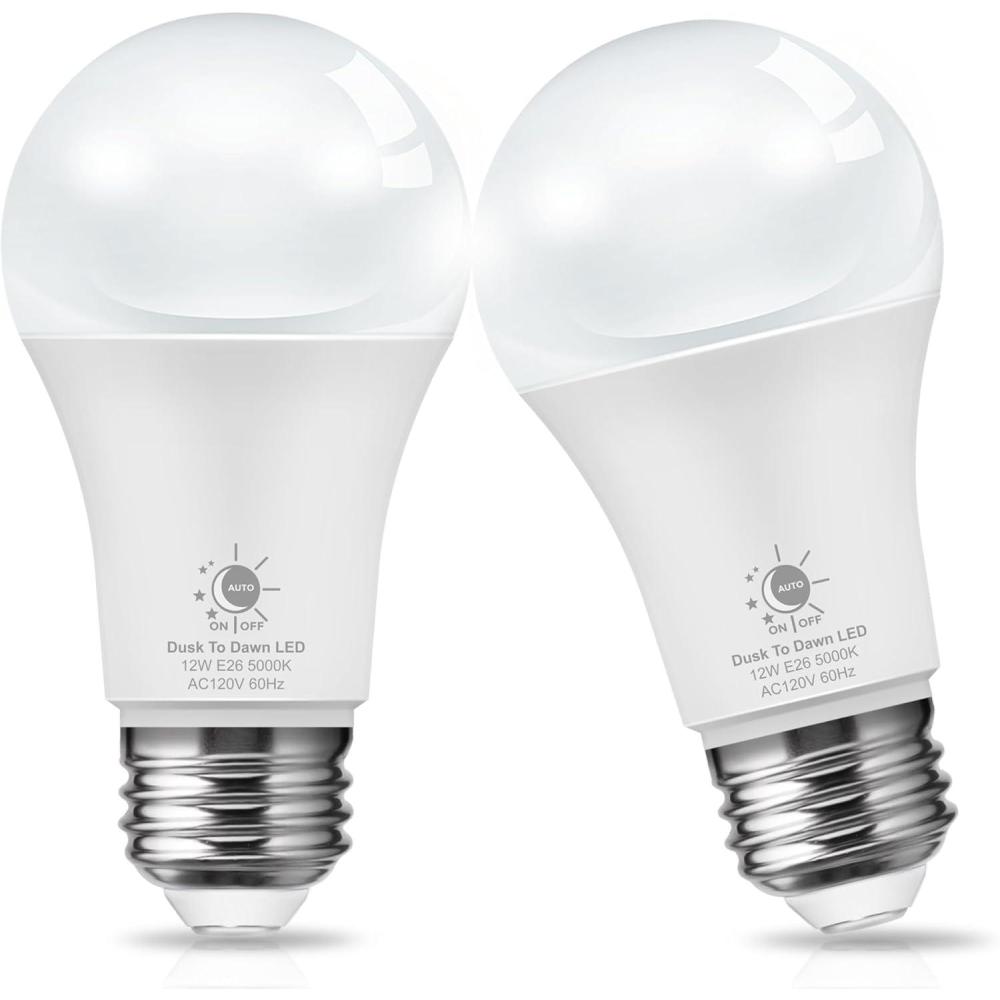 imageL LOHAS LED Dusk to Dawn Light Bulbs E26 Bulb Automatic OnOff Outdoor Light Bulbs Daylight Lightbulbs 12W A19 Led Bulbs 5000K 1100LM 100W Equivalent Lightbulbs Porch Garage Garden Patio 2 Pack