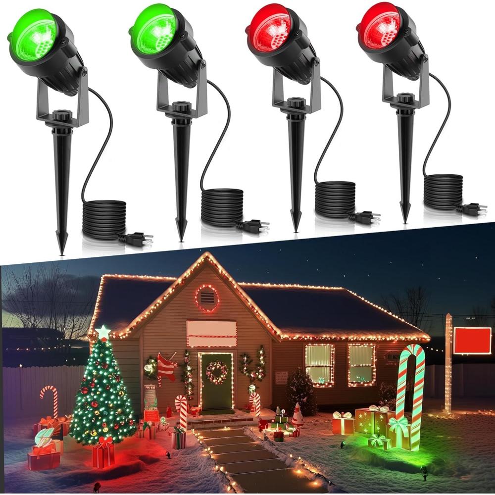 imageLOHAS Landscape Red Green Christmas Spot Lights Outdoor 10W Dusk to Dawn Sensor LED Spotlights for Yard IP66 Waterproof Garden Outside Lights 984ft Cord Red Lawn Decor Lamp4 Pack