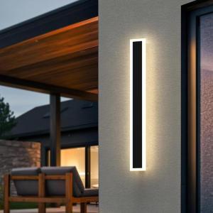 imageL LOHAS LED 354inch Long LED Modern Outdoor Wall Light Black Rectangular Outdoor Wall Lights Exterior 3000K Warm White IP65 Waterproof Wall Mount Lighting Fixture for Garage Doorway Porch PatioBlack