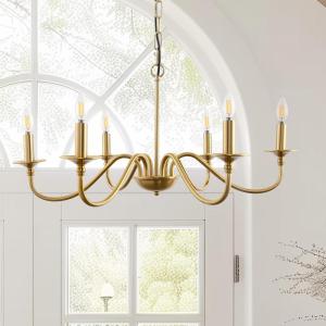 imageL LOHAS LED 6Light Black Farmhouse Chandelier for Dining Room 28quot Vintage Dining Room Light Fixtures Over Table Adjustable Hanging Industrial Candle Chandelier for Bedroom Living Room Entryway E12Gold
