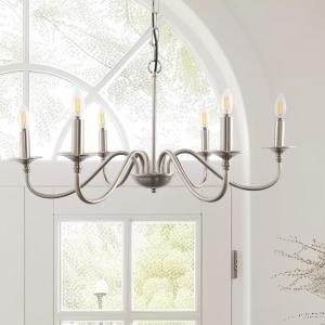 imageL LOHAS LED 6Light Black Farmhouse Chandelier for Dining Room 28quot Vintage Dining Room Light Fixtures Over Table Adjustable Hanging Industrial Candle Chandelier for Bedroom Living Room Entryway E12Nickel