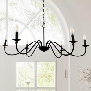 imageL LOHAS LED 6Light Black Farmhouse Chandelier for Dining Room 28quot Vintage Dining Room Light Fixtures Over Table Adjustable Hanging Industrial Candle Chandelier for Bedroom Living Room Entryway E12Black