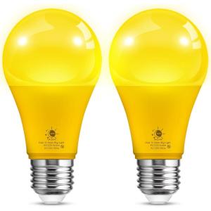 imageLOHAS Dusk to Dawn Bug Light Bulb Outdoor A19 Yellow LED Bug Light Bulbs 9W Auto OnOff Bug Lights for Outside 2000K Amber Porch Light Bulb 60W Equi NonAttracting E26 Base for Backyard 2 PackYellow
