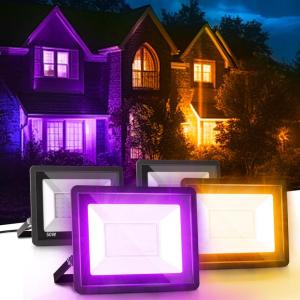 imageLOHAS Orange and Purple Halloween Lights LED Flood Light Outdoor 4 Pack   50W Plug in Flood Light IP66 Waterproof 2200lm Outdoor Flood Lights for Yard Party UL Listed