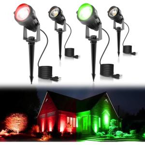imageLOHAS Red and Green Lights Outdoor 4 Pack LED Spotlights for Yard Auto OnOff 5W 120V Landscape Lighting for for House Holiday Trees Decoration 450LM IP65 Waterproof UL Listed