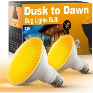 imageLOHAS Yellow Bug Light Bulbs Outdoor LED Flood Light Outside NonDimmable Porch Lights E26 Base for Patio Backyard Party 4 Pack