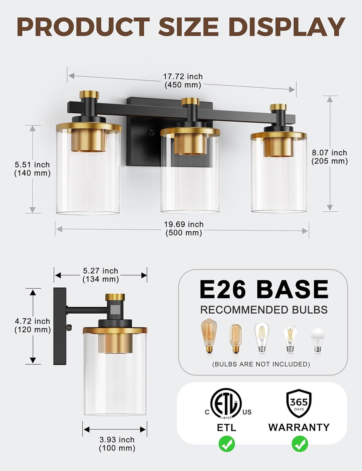 imageL LOHAS LED Large Size Dusk to Dawn Outdoor Light Fixture 3 Light Bathroom Vanity Light