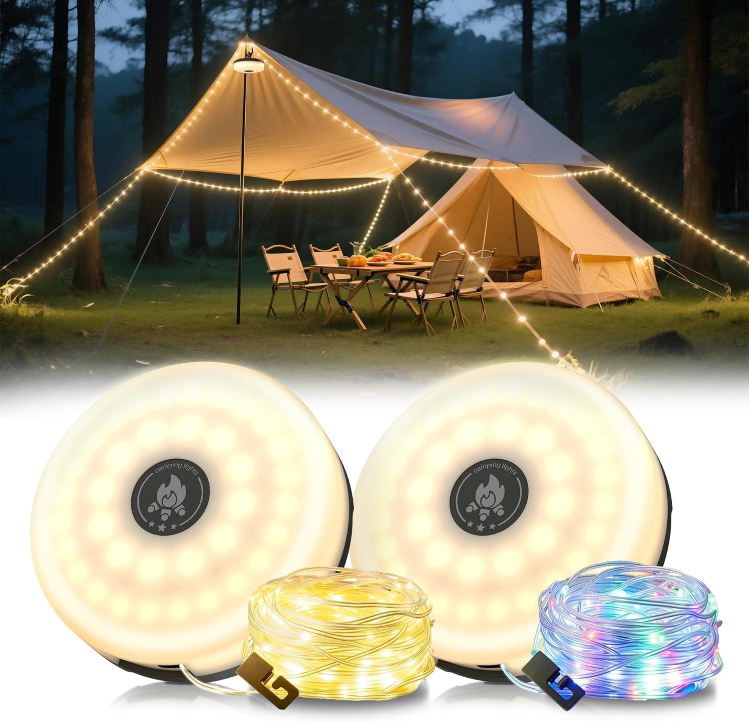 imageL LOHAS LED Upgraded 2 Packs Camping String Lights 4 in 1 Quick Recovery Waterproof Camping Lights 328FT with 8 Modes Camping Essentials for Yard Tent Hiking Patio and Holiday DecorationGreen  RGBW