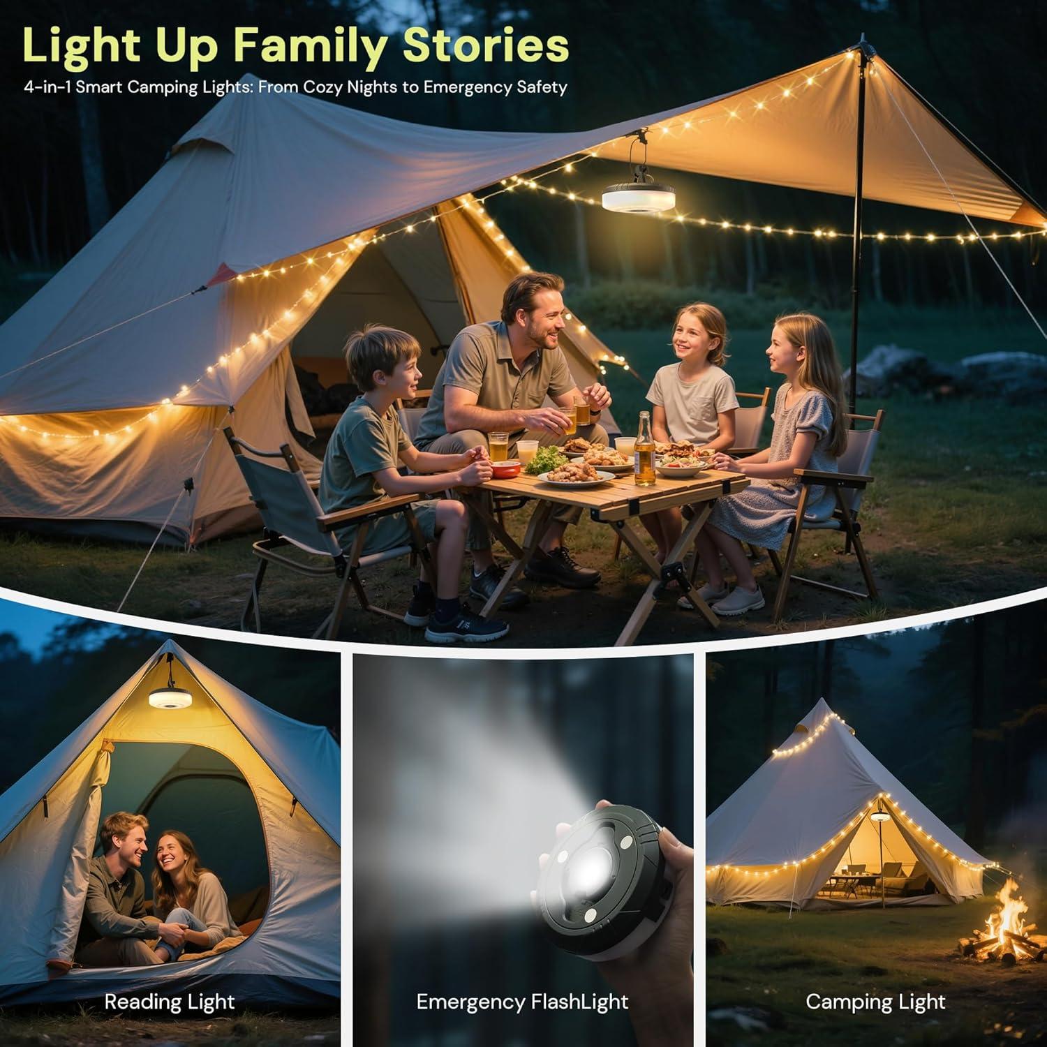 imageL LOHAS LED Upgraded 2 Packs Camping String Lights 4 in 1 Quick Recovery Waterproof Camping Lights 328FT with 8 Modes Camping Essentials for Yard Tent Hiking Patio and Holiday DecorationGreen  Warm