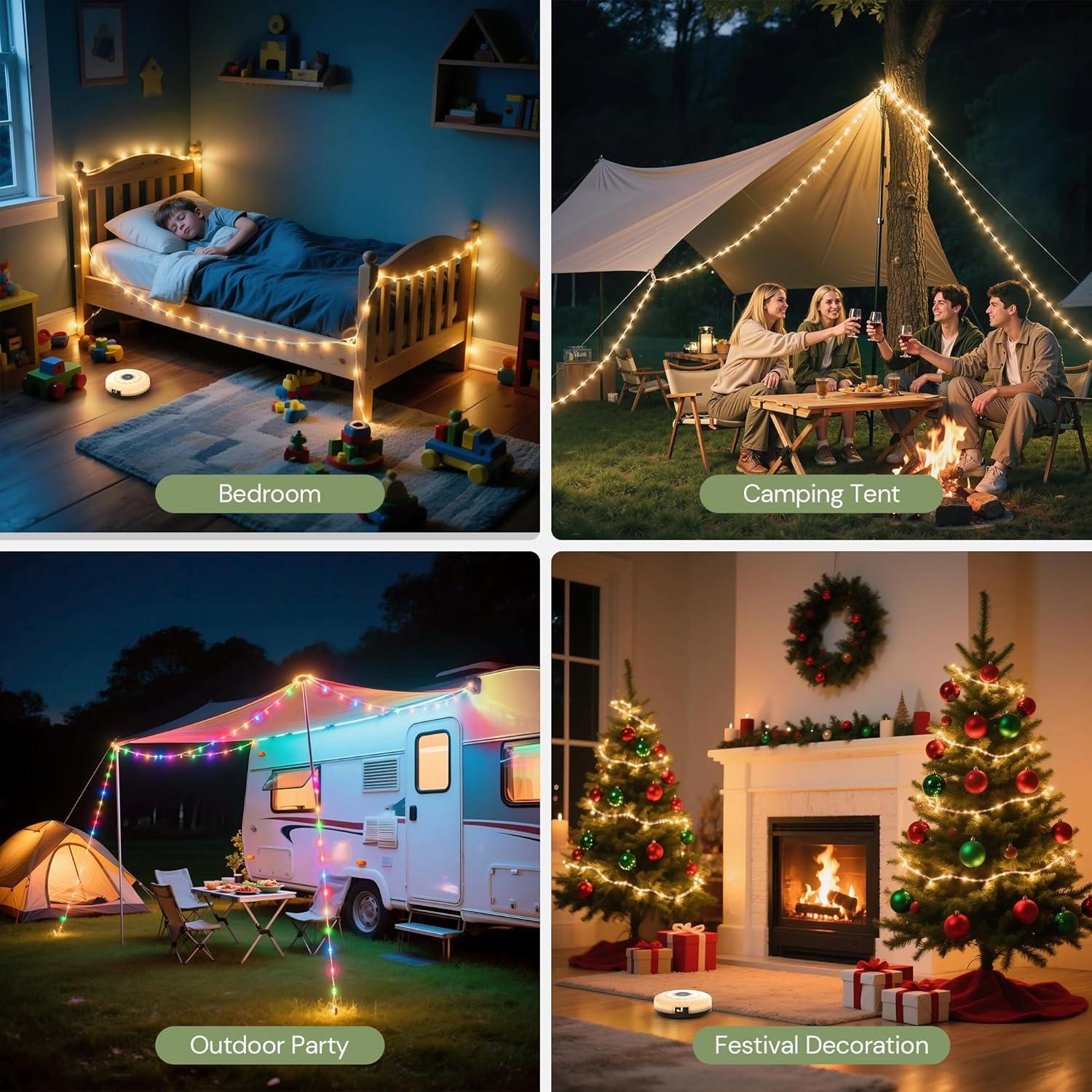 imageL LOHAS LED Upgraded 2 Packs Camping String Lights 4 in 1 Quick Recovery Waterproof Camping Lights 328FT with 8 Modes Camping Essentials for Yard Tent Hiking Patio and Holiday DecorationGreen  RGBW