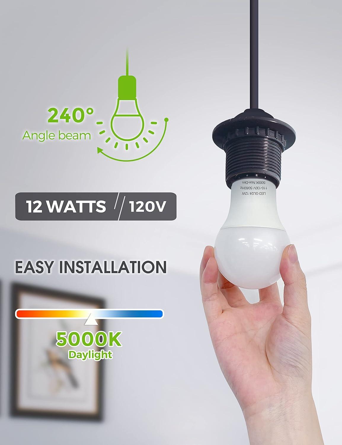 imageLOHAS GU24 Base LED Light Bulb 1200Lumen 12Watt 75W100W Equivalent 5000K Daylight White A19 Shape for Ceiling Fan Twist Lock GU24 LED Light Bulbs for Home Lighting NonDimmable 4Pack