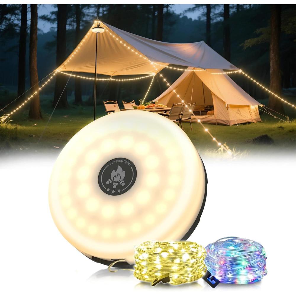 imageL LOHAS LED Upgraded 2 Packs Camping String Lights 4 in 1 Quick Recovery Waterproof Camping Lights 328FT with 8 Modes Camping Essentials for Yard Tent Hiking Patio and Holiday DecorationGreen  RGBW