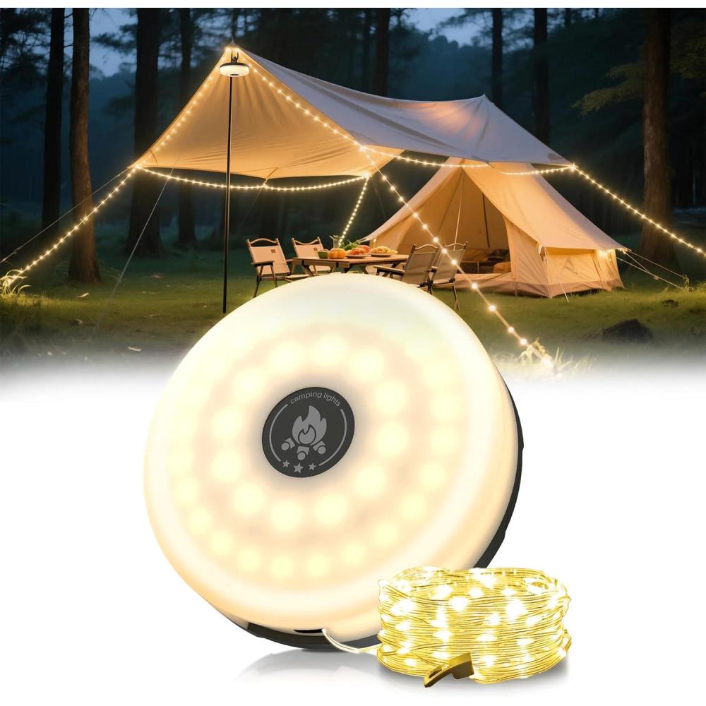 imageL LOHAS LED Upgraded 2 Packs Camping String Lights 4 in 1 Quick Recovery Waterproof Camping Lights 328FT with 8 Modes Camping Essentials for Yard Tent Hiking Patio and Holiday DecorationGreen  Warm