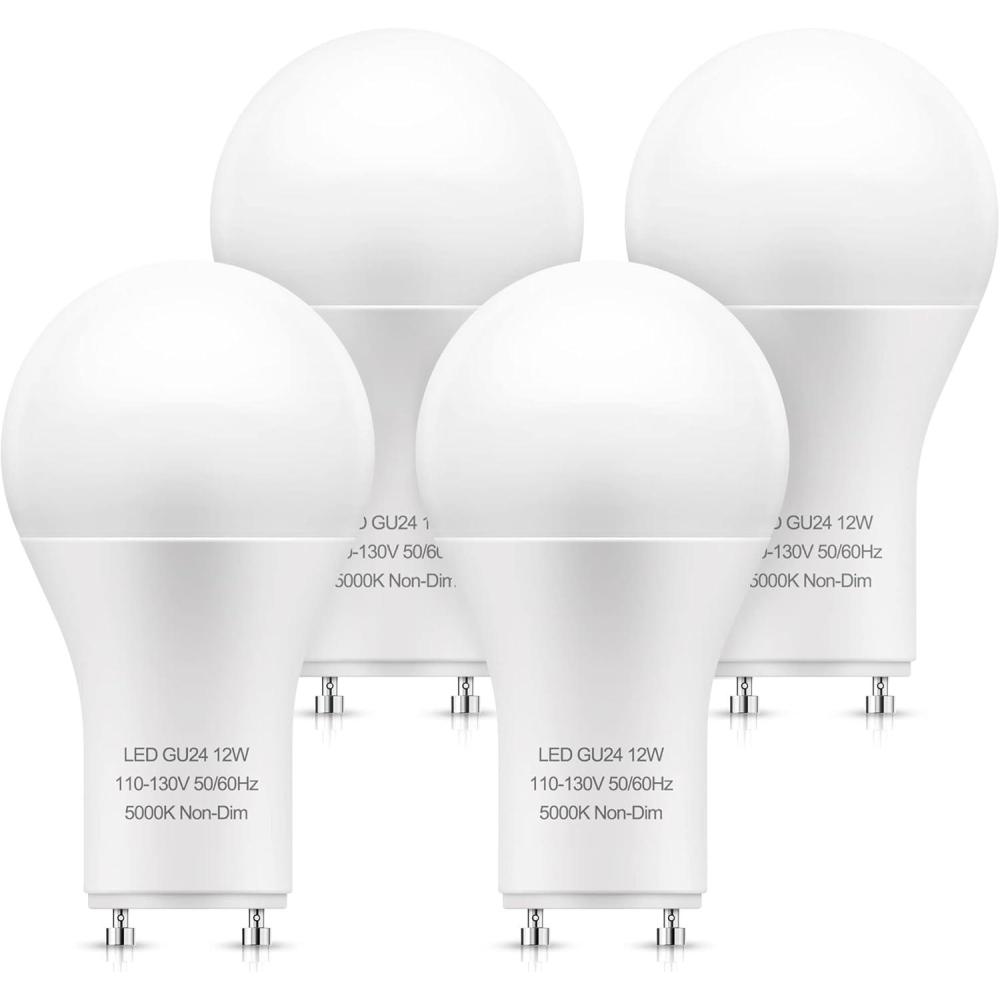 imageLOHAS GU24 Base LED Light Bulb 1200Lumen 12Watt 75W100W Equivalent 5000K Daylight White A19 Shape for Ceiling Fan Twist Lock GU24 LED Light Bulbs for Home Lighting NonDimmable 4Pack