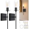 imageL LOHAS LED Dimmable Battery Operated Wall Sconce Set of 2 Rechargeable Wall Light No Wiring Easy Install Wireless Wall Lamp Black Bulb Included for Living Room Bedroom Hallway IndoorBlack