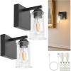 imageL LOHAS LED Dimmable Battery Operated Wall Sconce Set of 2 Rechargeable Wall Light No Wiring Easy Install Wireless Wall Lamp Black Bulb Included for Living Room Bedroom Hallway IndoorBlack