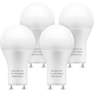 imageLOHAS GU24 Base LED Light Bulb 1200Lumen 12Watt 75W100W Equivalent 5000K Daylight White A19 Shape for Ceiling Fan Twist Lock GU24 LED Light Bulbs for Home Lighting NonDimmable 4Pack