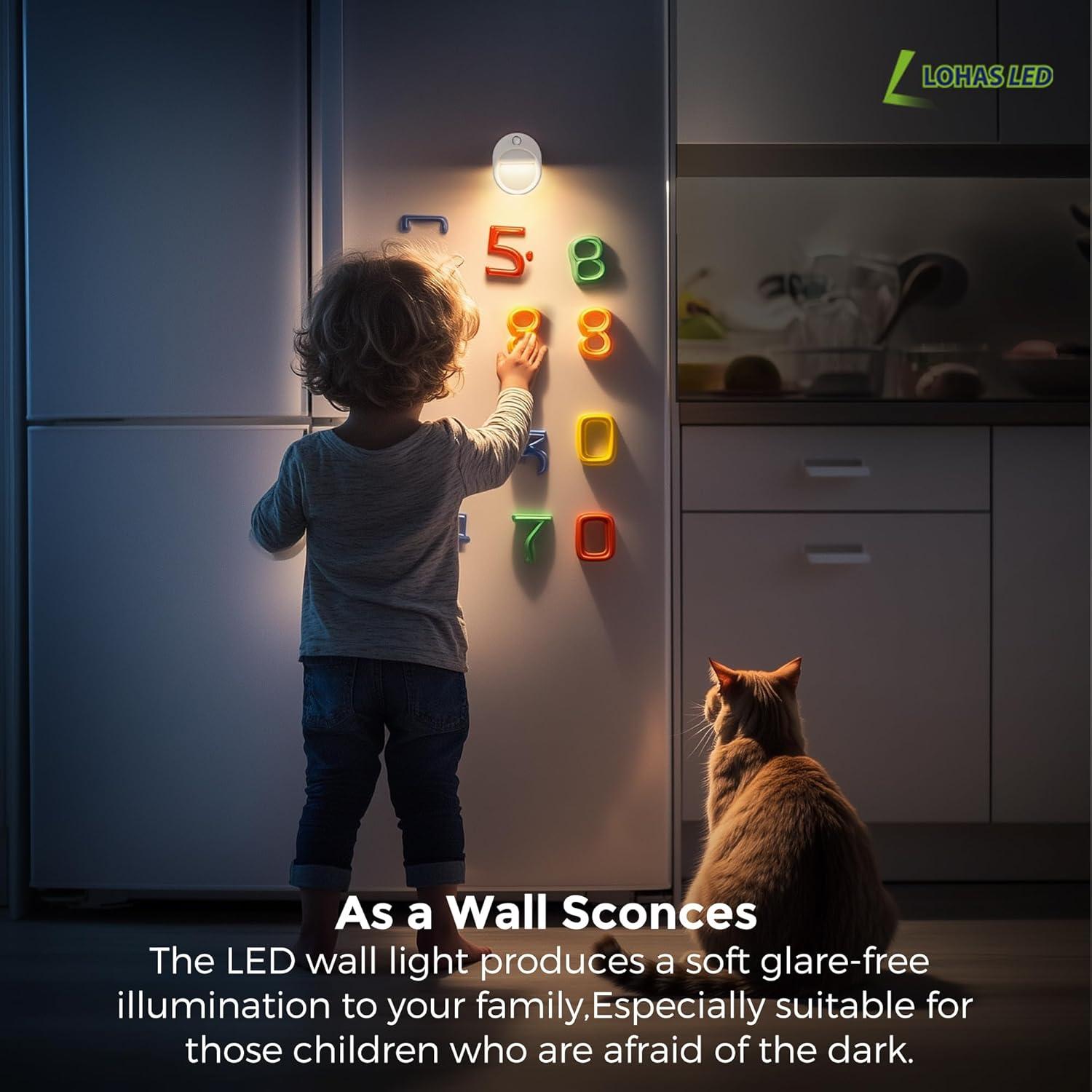 imageL LOHAS LED Motion Sensor Night LightRechargeable Battery Night Light3000K Soft WhiteBrightness Adjustablefor BathroomBedroomKitchenStairsHallway1PACK