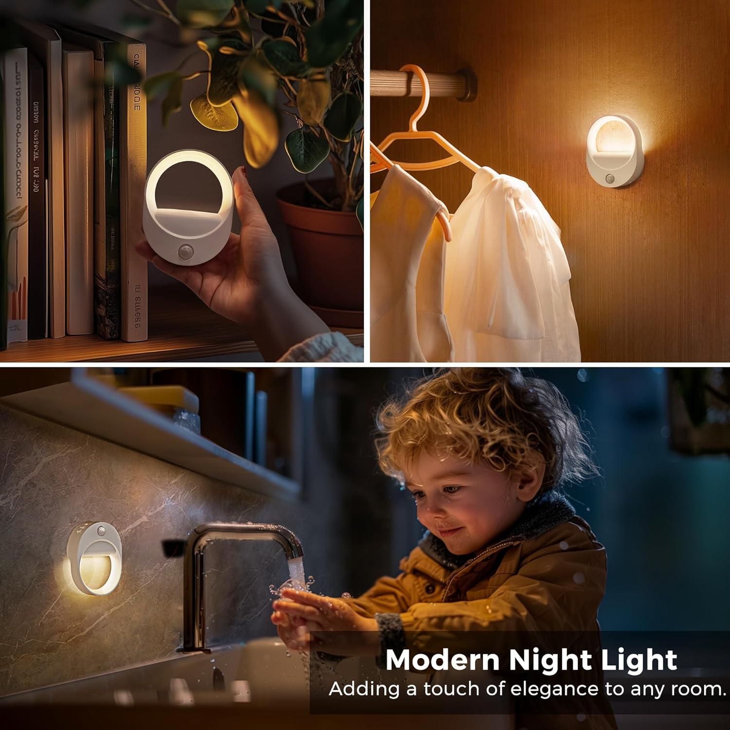 imageL LOHAS LED Motion Sensor Night LightRechargeable Battery Night Light3000K Soft WhiteBrightness Adjustablefor BathroomBedroomKitchenStairsHallway1PACK