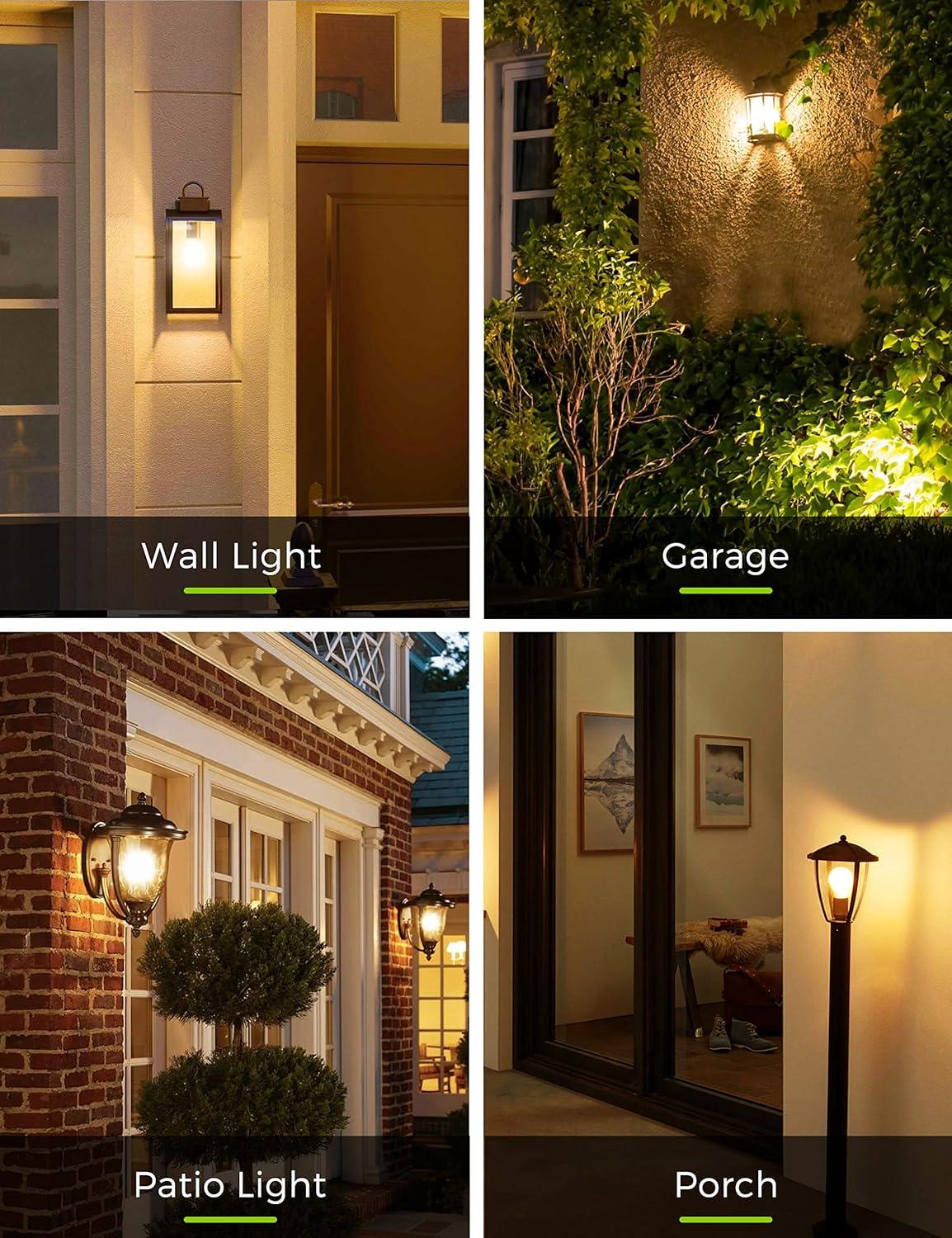 imageL LOHAS LED Red Light Bulbs Outdoor Dusk to Dawn Sensor A19 Porch Lights 40W Equivalent 6W Colored Bulb AutoOnOff E26 Base for Christmas Party Wedding Patio Backyard  4 PackWarm White