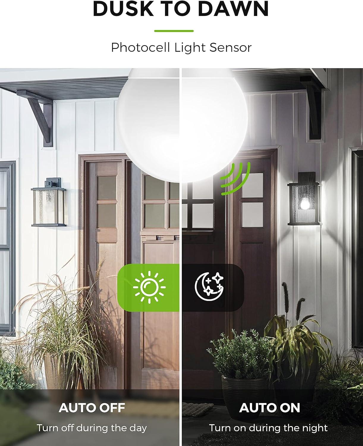imageL LOHAS LED Red Light Bulbs Outdoor Dusk to Dawn Sensor A19 Porch Lights 40W Equivalent 6W Colored Bulb AutoOnOff E26 Base for Christmas Party Wedding Patio Backyard  4 PackDaylight White