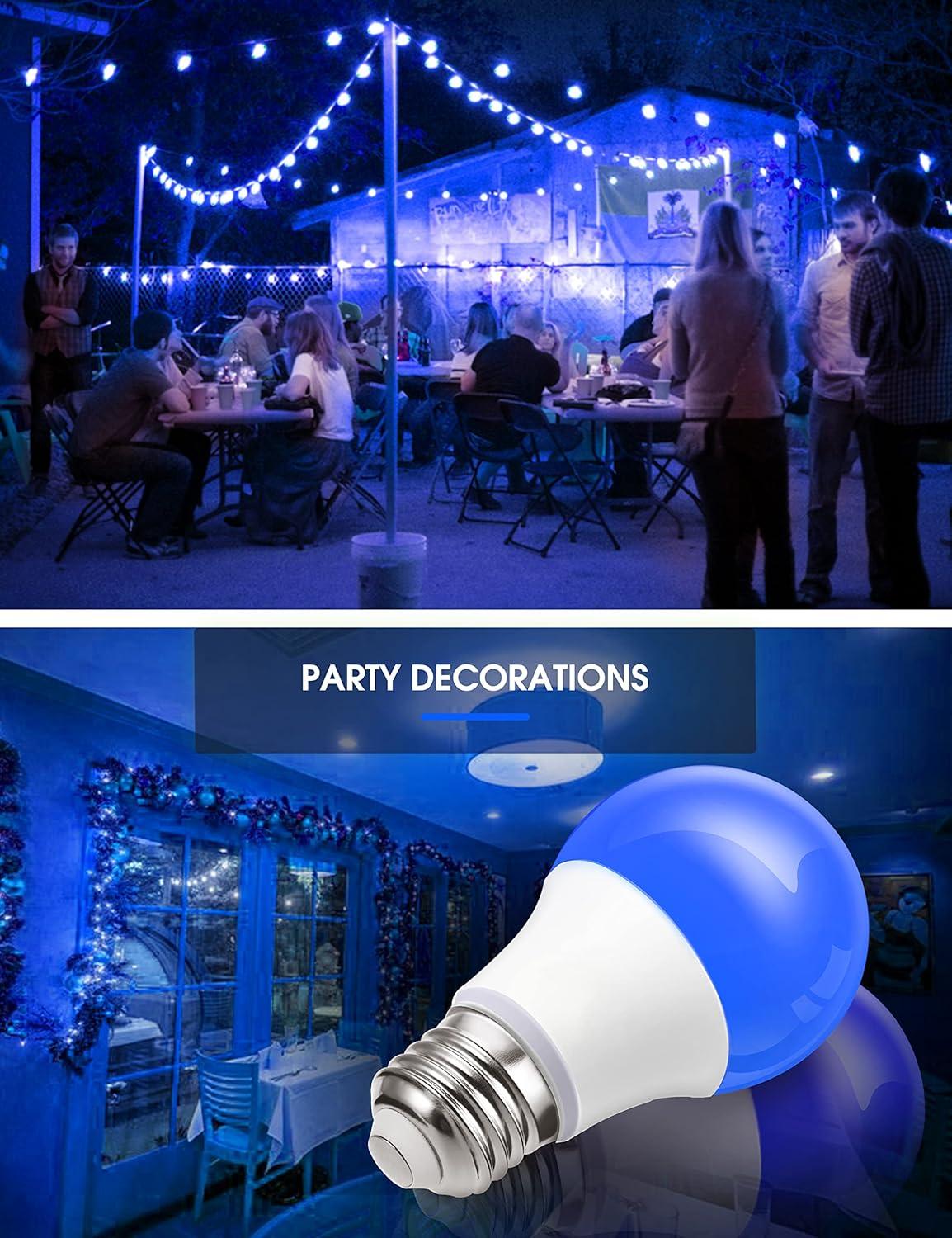 imageL LOHAS LED Red Light Bulbs Outdoor Dusk to Dawn Sensor A19 Porch Lights 40W Equivalent 6W Colored Bulb AutoOnOff E26 Base for Christmas Party Wedding Patio Backyard  4 PackBlue