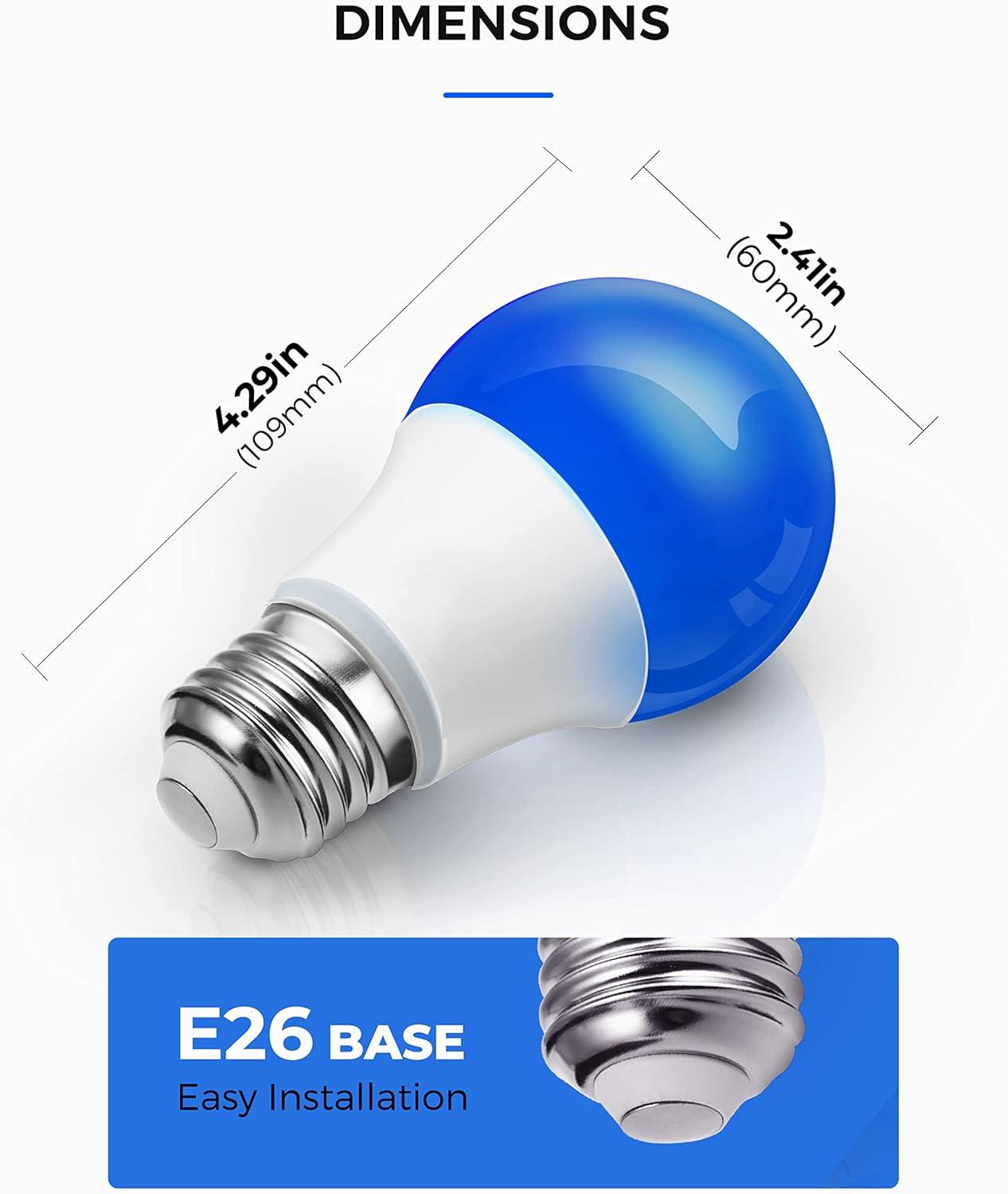 imageL LOHAS LED Red Light Bulbs Outdoor Dusk to Dawn Sensor A19 Porch Lights 40W Equivalent 6W Colored Bulb AutoOnOff E26 Base for Christmas Party Wedding Patio Backyard  4 PackBlue