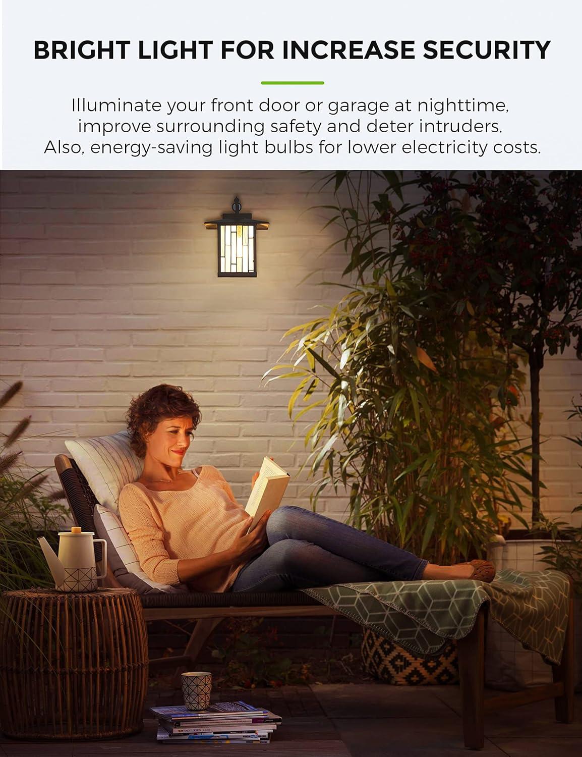 imageL LOHAS LED Red Light Bulbs Outdoor Dusk to Dawn Sensor A19 Porch Lights 40W Equivalent 6W Colored Bulb AutoOnOff E26 Base for Christmas Party Wedding Patio Backyard  4 PackWarm White