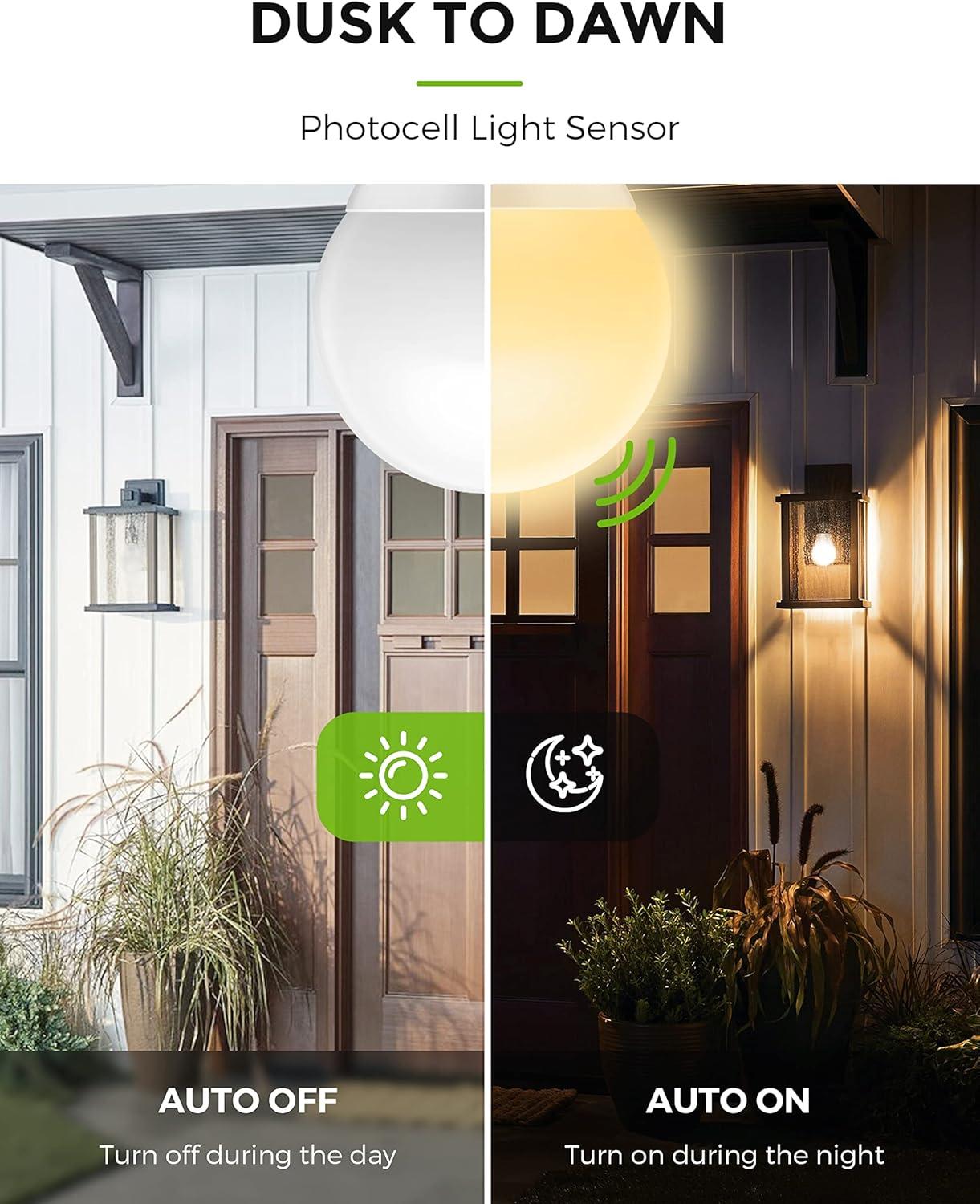 imageL LOHAS LED Red Light Bulbs Outdoor Dusk to Dawn Sensor A19 Porch Lights 40W Equivalent 6W Colored Bulb AutoOnOff E26 Base for Christmas Party Wedding Patio Backyard  4 PackWarm White