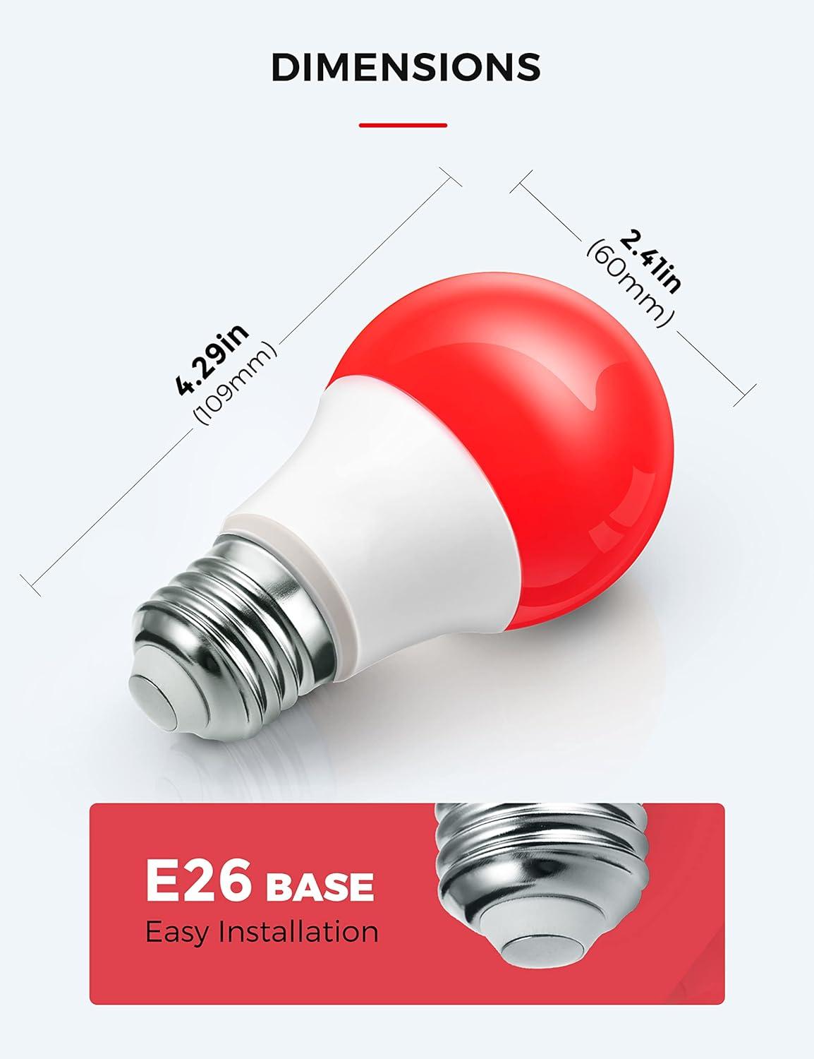 imageL LOHAS LED Red Light Bulbs Outdoor Dusk to Dawn Sensor A19 Porch Lights 40W Equivalent 6W Colored Bulb AutoOnOff E26 Base for Christmas Party Wedding Patio Backyard  4 PackRedgreen