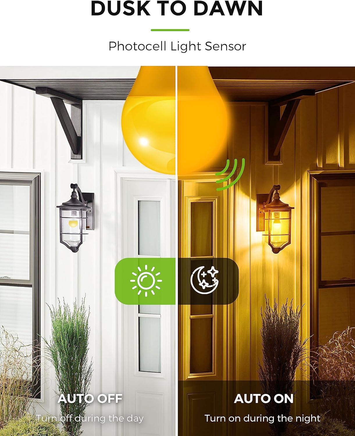 imageL LOHAS LED Red Light Bulbs Outdoor Dusk to Dawn Sensor A19 Porch Lights 40W Equivalent 6W Colored Bulb AutoOnOff E26 Base for Christmas Party Wedding Patio Backyard  4 PackAmber
