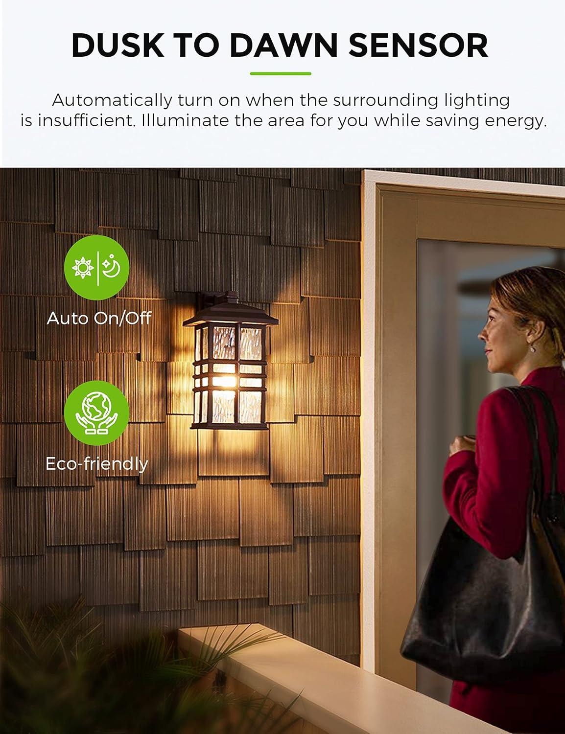 imageL LOHAS LED Red Light Bulbs Outdoor Dusk to Dawn Sensor A19 Porch Lights 40W Equivalent 6W Colored Bulb AutoOnOff E26 Base for Christmas Party Wedding Patio Backyard  4 PackWarm White