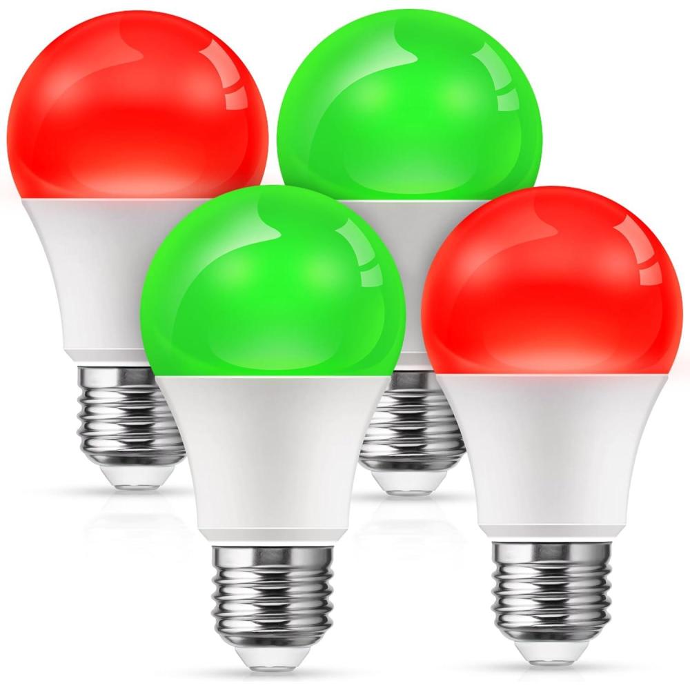 imageL LOHAS LED Red Light Bulbs Outdoor Dusk to Dawn Sensor A19 Porch Lights 40W Equivalent 6W Colored Bulb AutoOnOff E26 Base for Christmas Party Wedding Patio Backyard  4 PackRedgreen