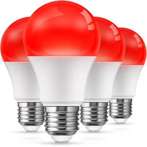 imageL LOHAS LED Red Light Bulbs Outdoor Dusk to Dawn Sensor A19 Porch Lights 40W Equivalent 6W Colored Bulb AutoOnOff E26 Base for Christmas Party Wedding Patio Backyard  4 PackRed