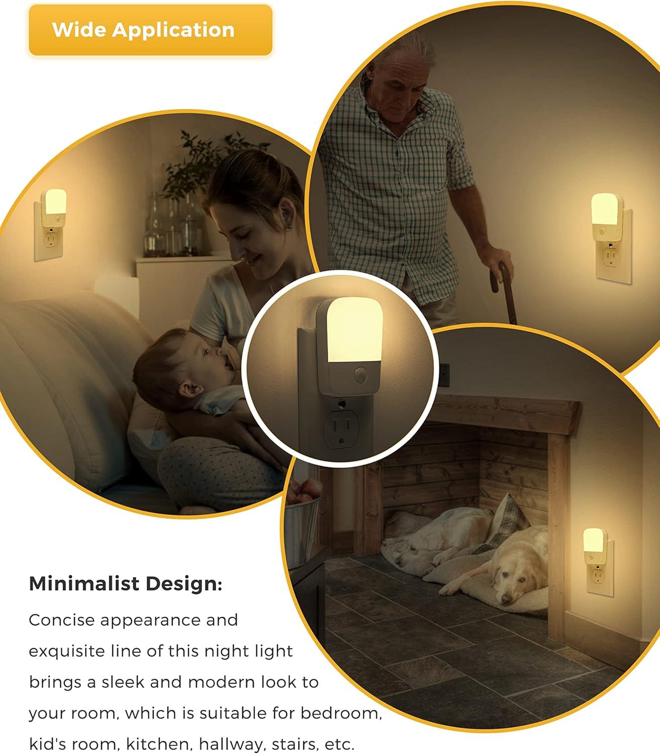 imageL LOHAS LED Night Lights Plug into Wall 2 Pack Plug in Night Light with Dusk to Dawn Sensor Brightness Adjustable 3060LM Soft Warm White Nightlights for Kids Hallway Bedroom Kitchen