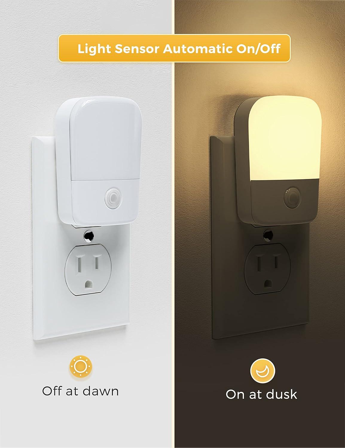 imageL LOHAS LED Night Lights Plug into Wall 2 Pack Plug in Night Light with Dusk to Dawn Sensor Brightness Adjustable 3060LM Soft Warm White Nightlights for Kids Hallway Bedroom Kitchen