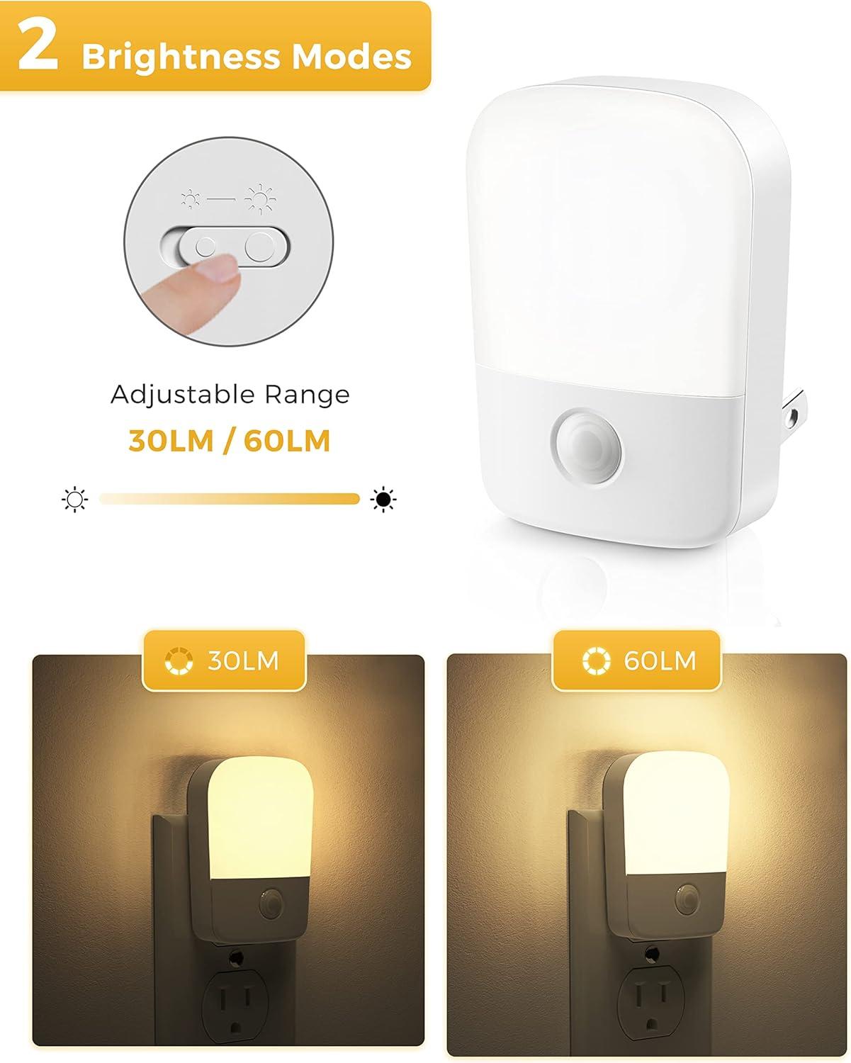 imageL LOHAS LED Night Lights Plug into Wall 2 Pack Plug in Night Light with Dusk to Dawn Sensor Brightness Adjustable 3060LM Soft Warm White Nightlights for Kids Hallway Bedroom Kitchen
