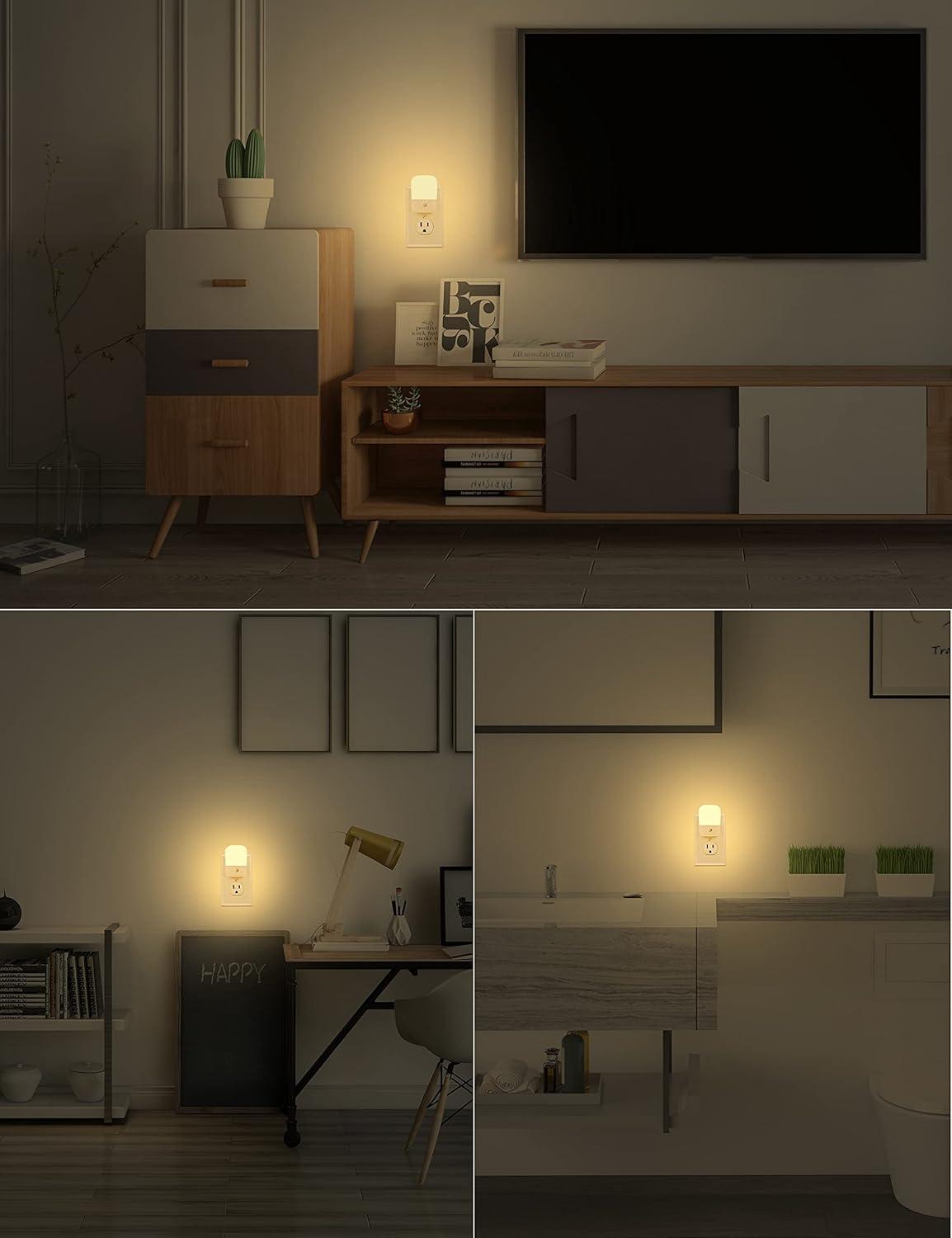 imageL LOHAS LED Night Lights Plug into Wall 2 Pack Plug in Night Light with Dusk to Dawn Sensor Brightness Adjustable 3060LM Soft Warm White Nightlights for Kids Hallway Bedroom Kitchen