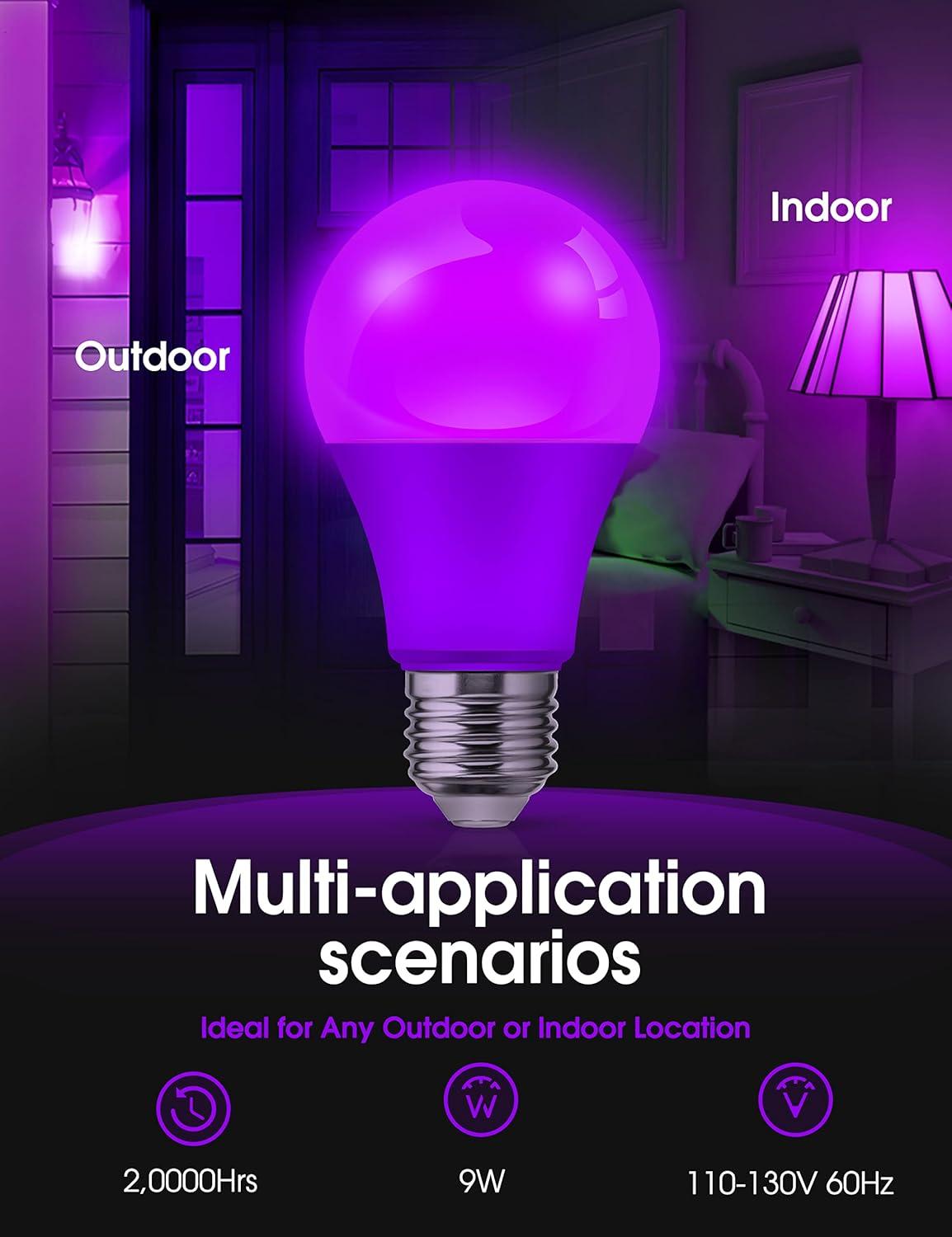 imageL LOHAS LED Light Bulbs Sleep Aid Amber Light Bulb A19 9W60 Watt Equivalent Blue Light Blocking E26 Dimmable Light Bulbs 3 Color Temperature 1800K3000K5000K 2 PackPurpleorange
