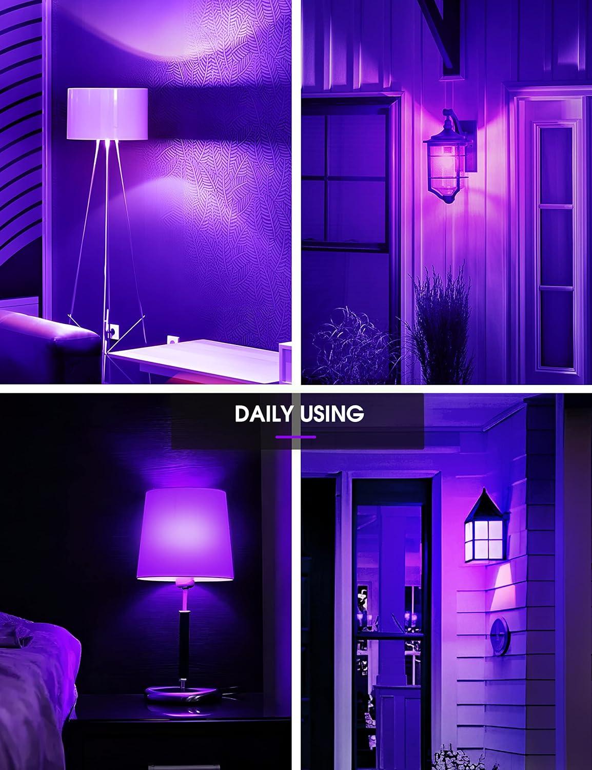 imageL LOHAS LED Light Bulbs Sleep Aid Amber Light Bulb A19 9W60 Watt Equivalent Blue Light Blocking E26 Dimmable Light Bulbs 3 Color Temperature 1800K3000K5000K 2 PackPurpleorange
