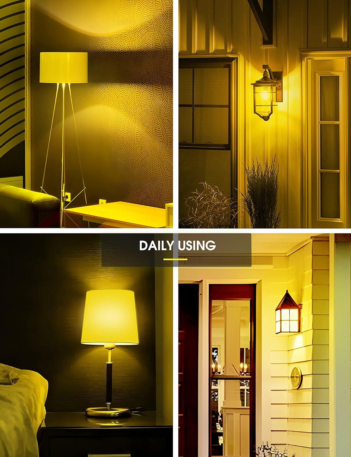imageL LOHAS LED Light Bulbs Sleep Aid Amber Light Bulb A19 9W60 Watt Equivalent Blue Light Blocking E26 Dimmable Light Bulbs 3 Color Temperature 1800K3000K5000K 2 PackYellow