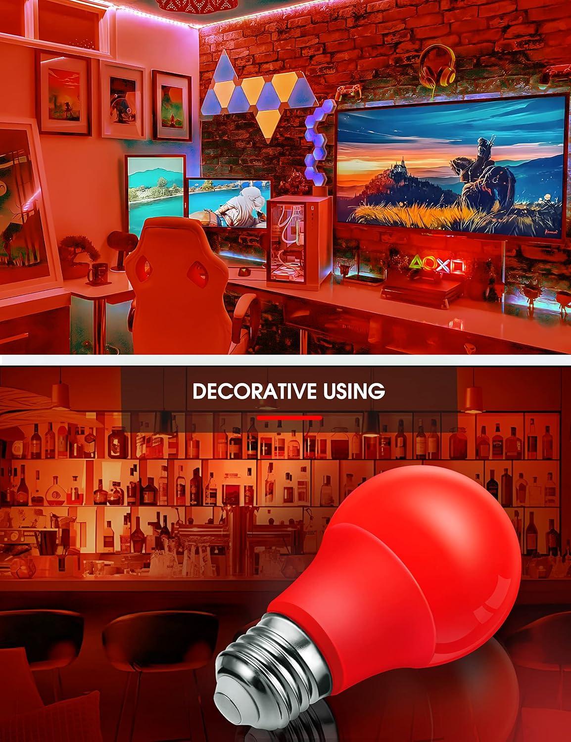 imageL LOHAS LED Light Bulbs Sleep Aid Amber Light Bulb A19 9W60 Watt Equivalent Blue Light Blocking E26 Dimmable Light Bulbs 3 Color Temperature 1800K3000K5000K 2 PackRed