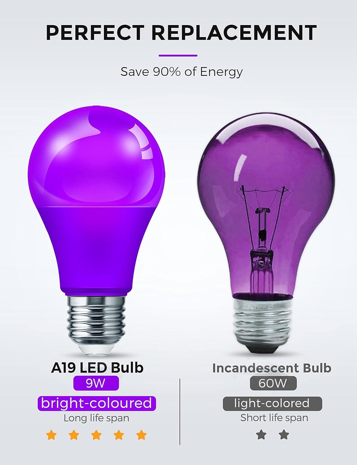 imageL LOHAS LED Light Bulbs Sleep Aid Amber Light Bulb A19 9W60 Watt Equivalent Blue Light Blocking E26 Dimmable Light Bulbs 3 Color Temperature 1800K3000K5000K 2 PackPurple