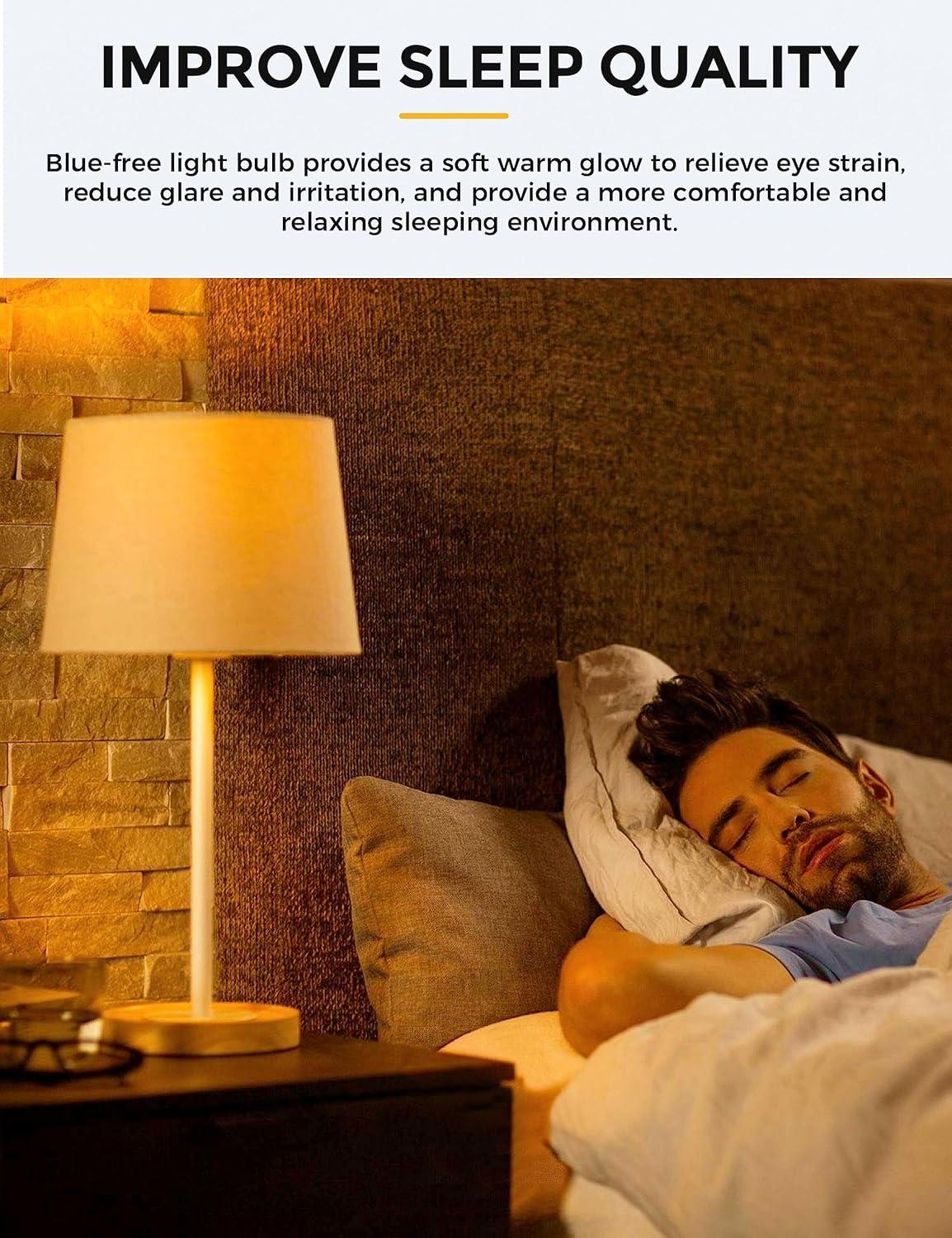 imageL LOHAS LED Light Bulbs Sleep Aid Amber Light Bulb A19 9W60 Watt Equivalent Blue Light Blocking E26 Dimmable Light Bulbs 3 Color Temperature 1800K3000K5000K 2 PackAmber